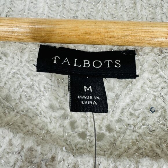 Talbots Gray Silver Metallic Sequin Embellished Long Sleeve Crew Neck Sweater M - Picture 5 of 8